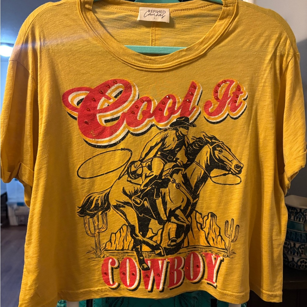 Cool it Cowboy rhinestone crop top